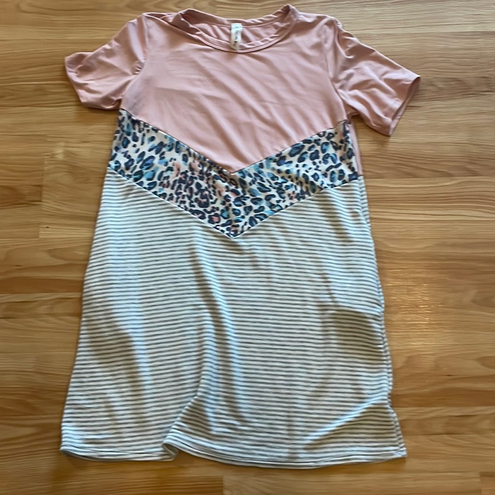 Vanilla Bay color block animal print tee dress.